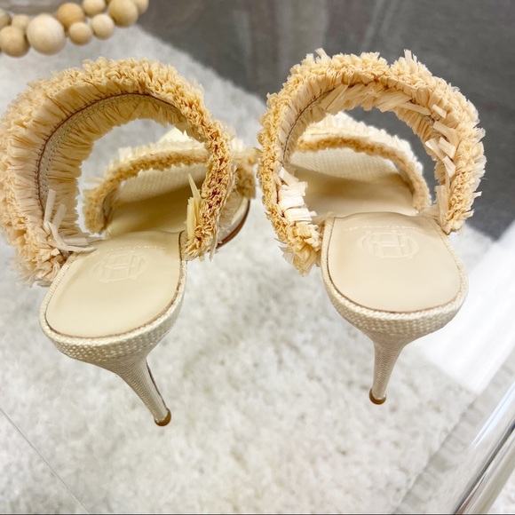 House of Harlow 1960 x REVOLVE Women's Frayed Raffia Heel Cream Tan Raffia New - Picture 7 of 11